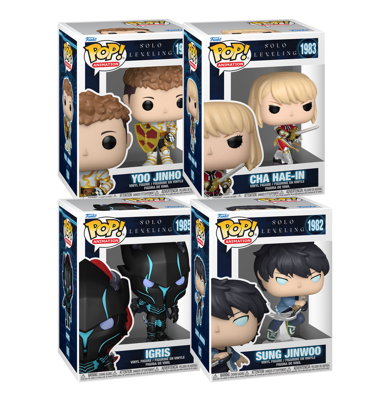 Funko Pop! Solo Leveling Sung Jinwoo, Yoo Jinho, Cha Hae-In, & Igris