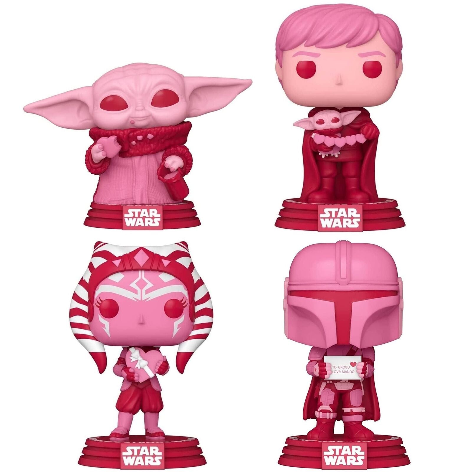 Funko POP Valentines Star Wars Collectors Set - Luke & Grogu, Mandalorian, Ahsok