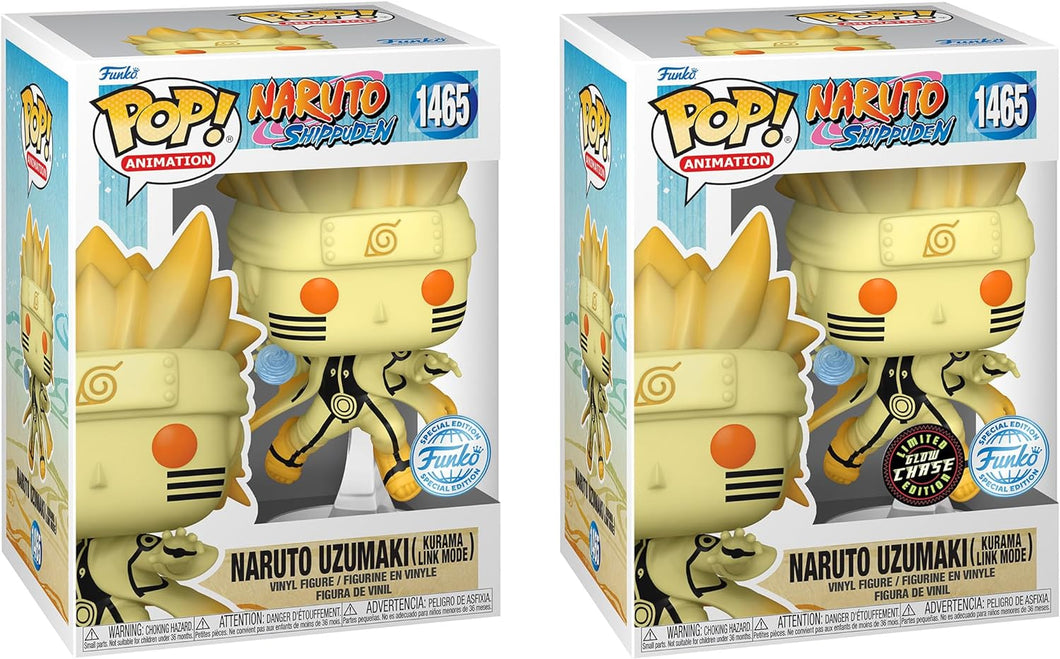 Funko Pop! Animation: Naruto Shippuden - Naruto Uzumaki in Kurama Link Mode with Rasengan Glow Chase & Common Special Edition AAA Anime Exclusive Vinyl Figures Bundle #1469