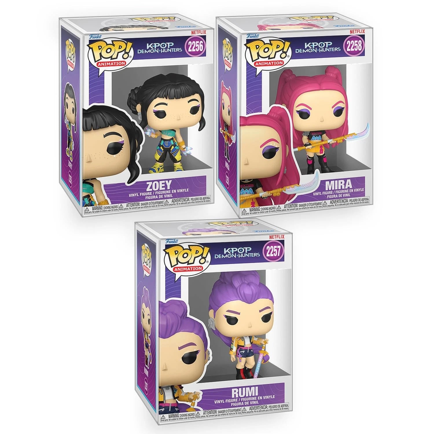 Funko Pop! Kpop Demon Hunters - Set of 3 Huntr/x - Rumi, Mira and Zoey Vinyl Figures Bundled with Box Protector