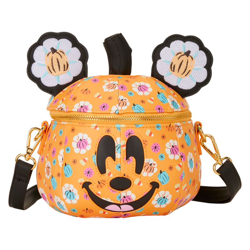 Loungefly Disney Mickey Mouse Floral Pumpkin Head Glow Figural Crossbody Bag
