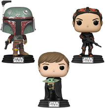 Load image into Gallery viewer, Funko Pop! Star Wars: Mandalorian Set of 3 - Cobb Vanth in Boba Fett Suit, Fennec Shand and Luke Skywalker w/Child
