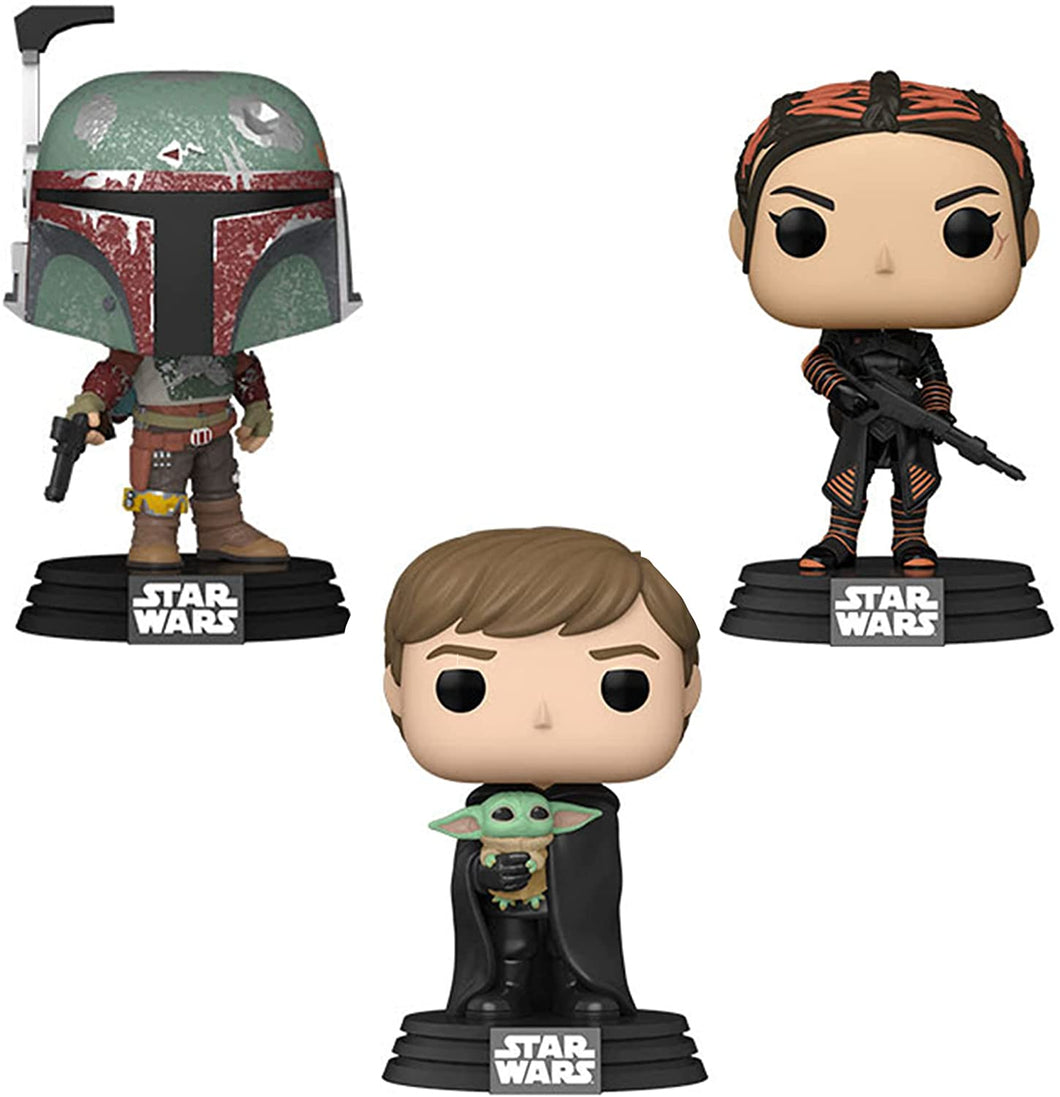 Funko Pop! Star Wars: Mandalorian Set of 3 - Cobb Vanth in Boba Fett Suit, Fennec Shand and Luke Skywalker w/Child