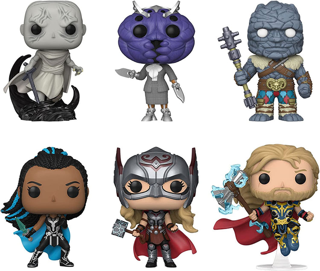 Funko Pop! Thor: Love and Thunder Set of 6 - Thor, Mighty Thor, Valkyrie, Korg, Miek and Gorr